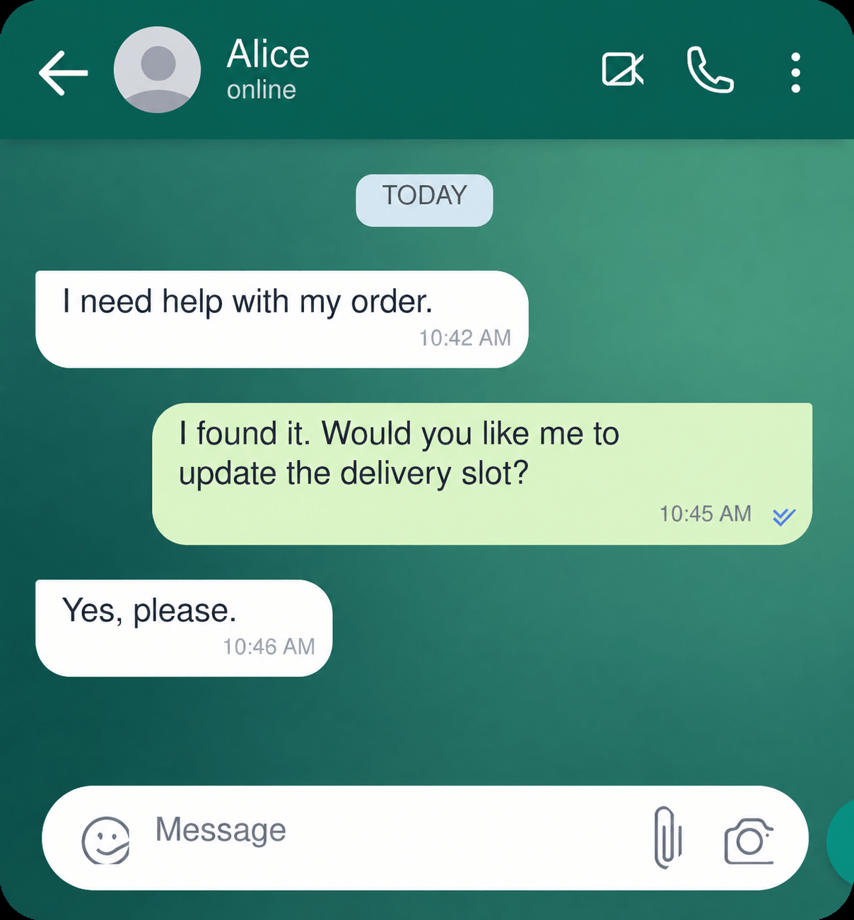 A COSMOS customer service conversation on WhatsApp